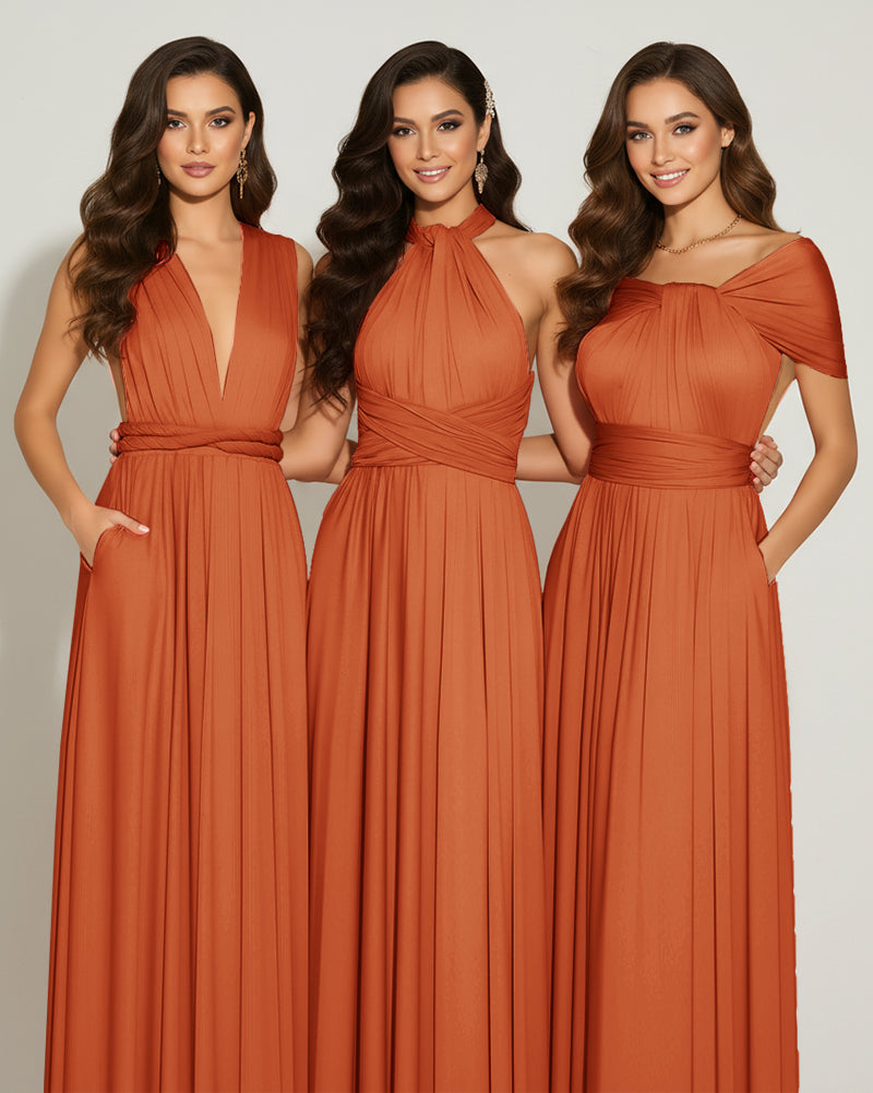 Multiway Bridesmaid Gown Infinity Dress With Pockets Regular Plus size Wedding Bridal Party Bridemaids Gown burnt orange 