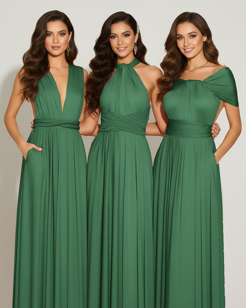 Multiway Bridesmaid Gown Infinity Dress With Pockets Regular Plus size Wedding Bridal Party Bridemaids Gown dark green 