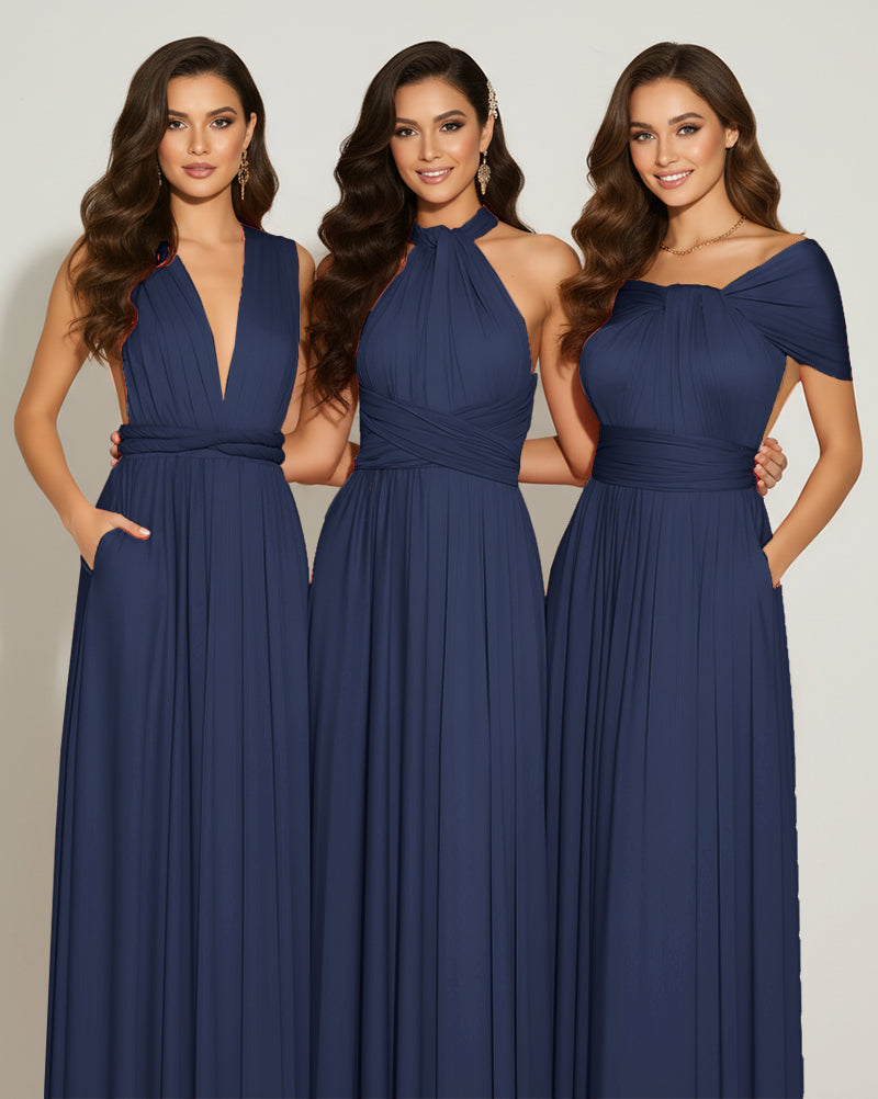 Multiway Bridesmaid Gown Infinity Dress With Pockets Regular Plus size Wedding Bridal Party Bridemaids Gown dark navy 