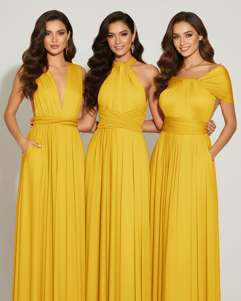 Multiway Bridesmaid Gown Infinity Dress With Pockets Regular Plus size Wedding Bridal Party Bridemaids Gown mustard yellow 