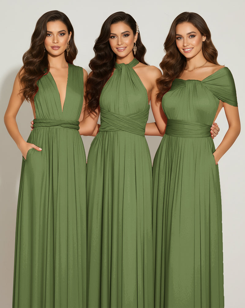 Multiway Bridesmaid Gown Infinity Dress With Pockets Regular Plus size Wedding Bridal Party Bridemaids Gown olive 