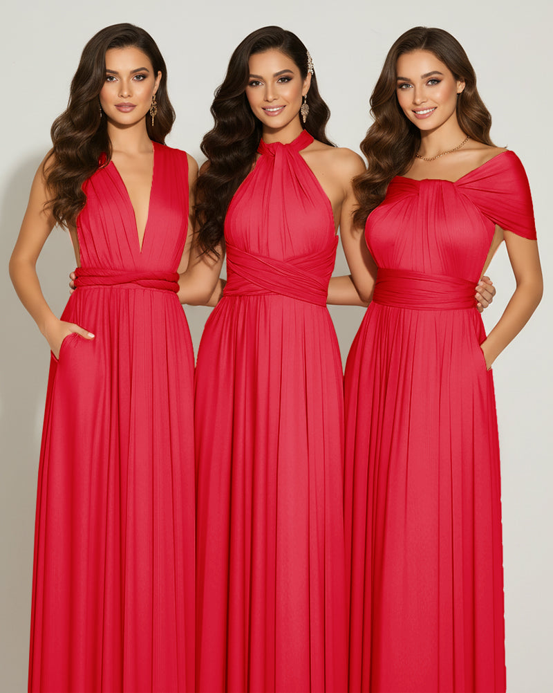 Multiway Bridesmaid Gown Infinity Dress With Pockets Regular Plus size Wedding Bridal Party Bridemaids Gown red 