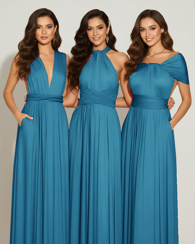 Multiway Bridesmaid Gown Infinity Dress With Pockets Regular Plus size Wedding Bridal Party Bridemaids Gown teal blue 