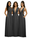 Multiway Convertible Bridesmaid Maxi Infinity Dress With Pockets Regular Plus size Wedding Bridal Party Bridemaids Gownblack 