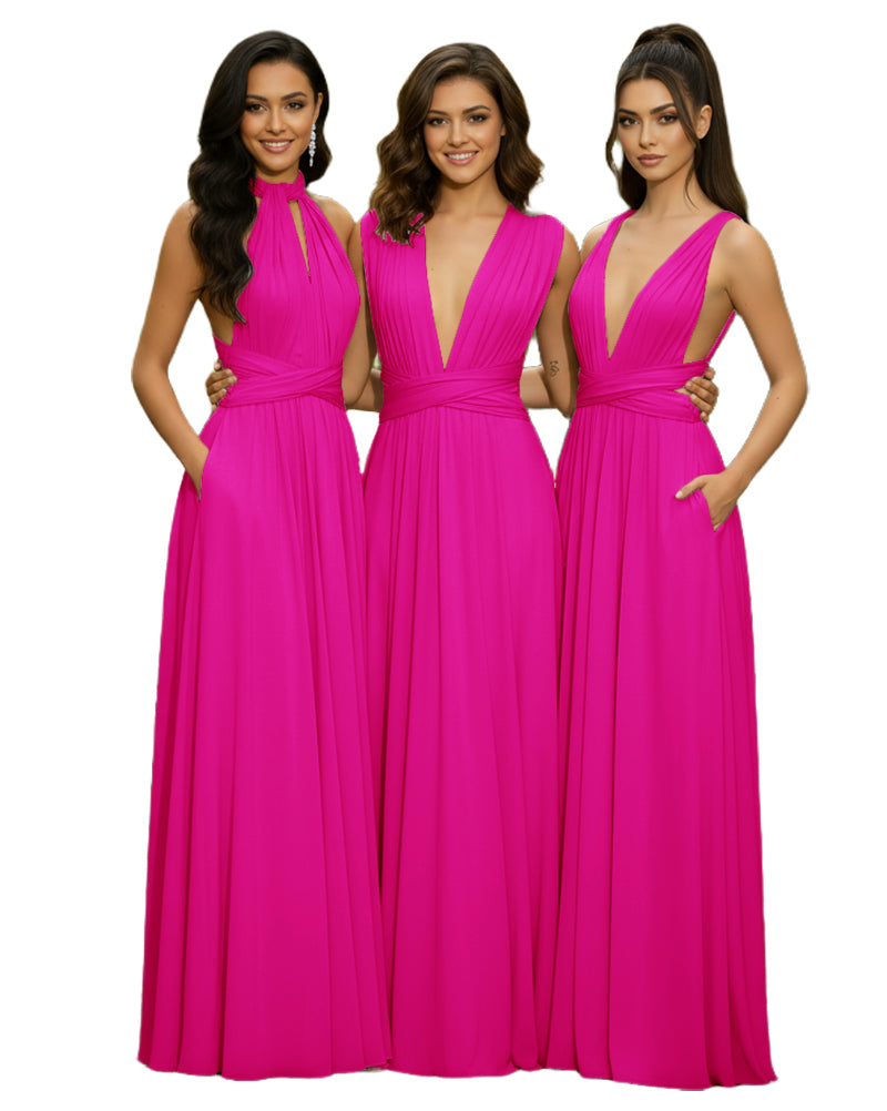Multiway Convertible Bridesmaid Maxi Infinity Dress With Pockets Regular Plus size Wedding Bridal Party Bridemaids Gownfuchsia 