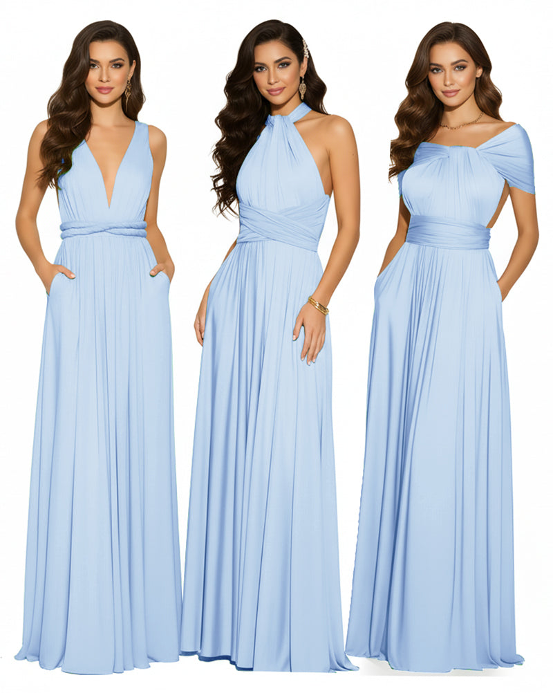 Multiway Convertible Maxi Infinity Dress With Pockets Regular Plus size Wedding Bridal Party Bridemaids Gownblue 