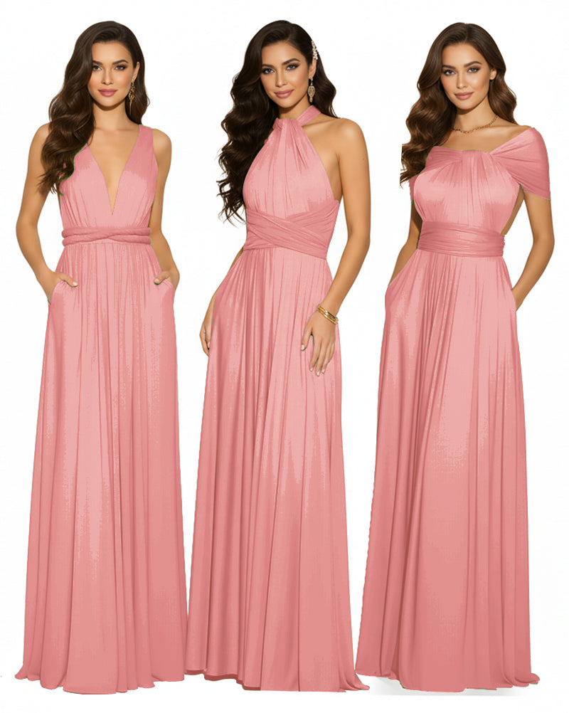 Multiway Convertible Maxi Infinity Dress With Pockets Regular Plus size Wedding Bridal Party Bridemaids Gownblushing pink 