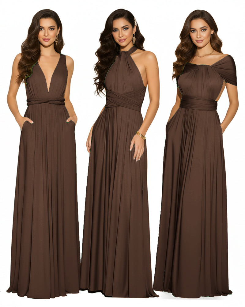 Multiway Convertible Maxi Infinity Dress With Pockets Regular Plus size Wedding Bridal Party Bridemaids Gownbrown 