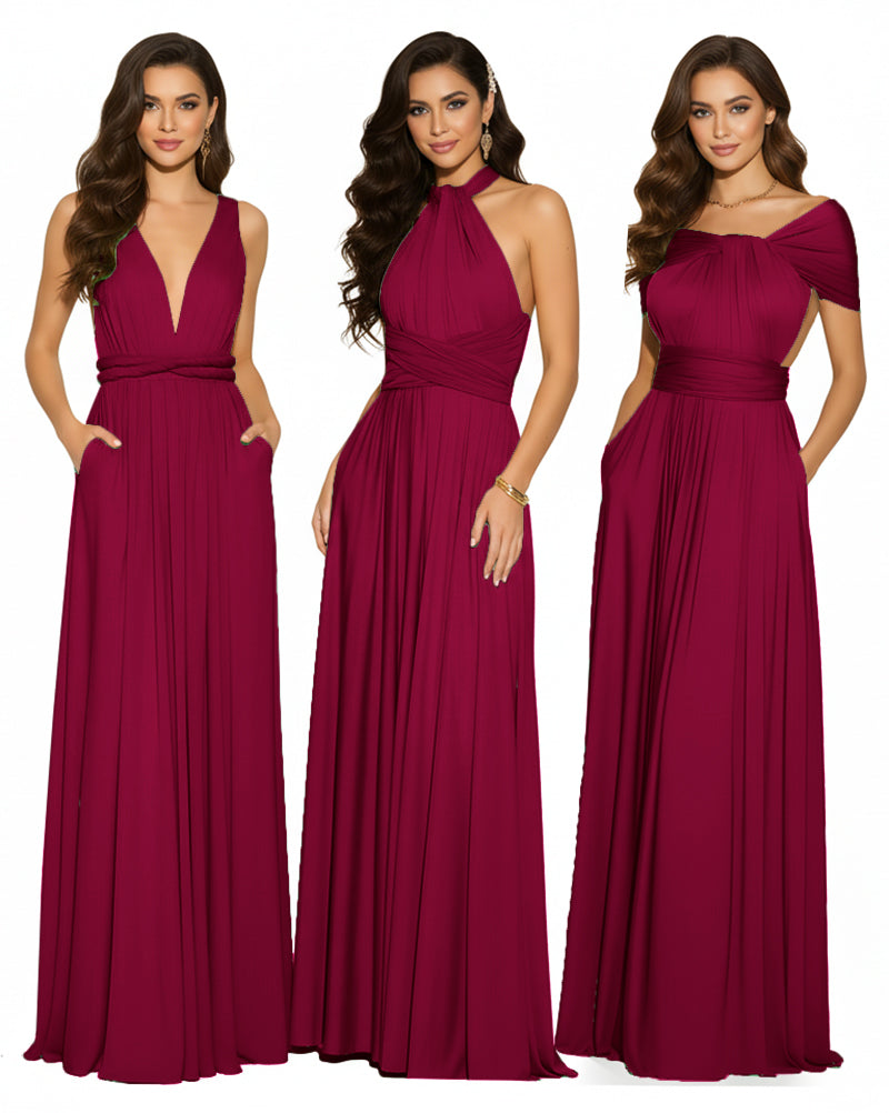 Multiway Convertible Maxi Infinity Dress With Pockets Regular Plus size Wedding Bridal Party Bridemaids Gownburgundy 