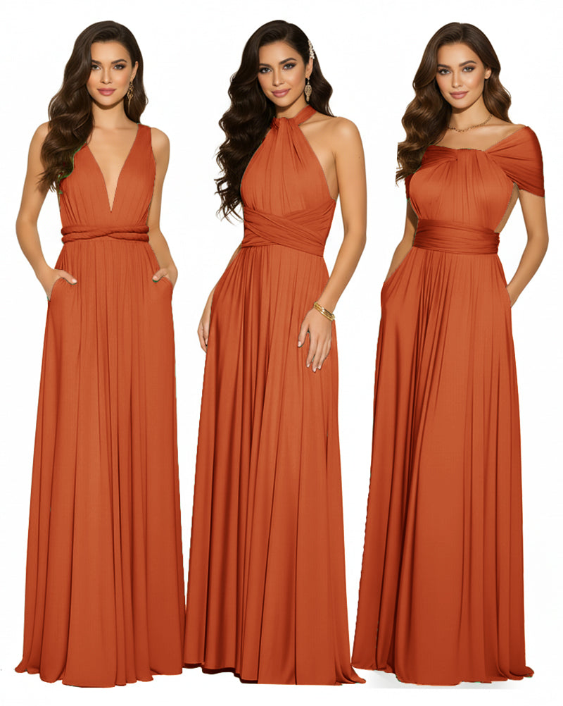 Multiway Convertible Maxi Infinity Dress With Pockets Regular Plus size Wedding Bridal Party Bridemaids Gownburnt orange 