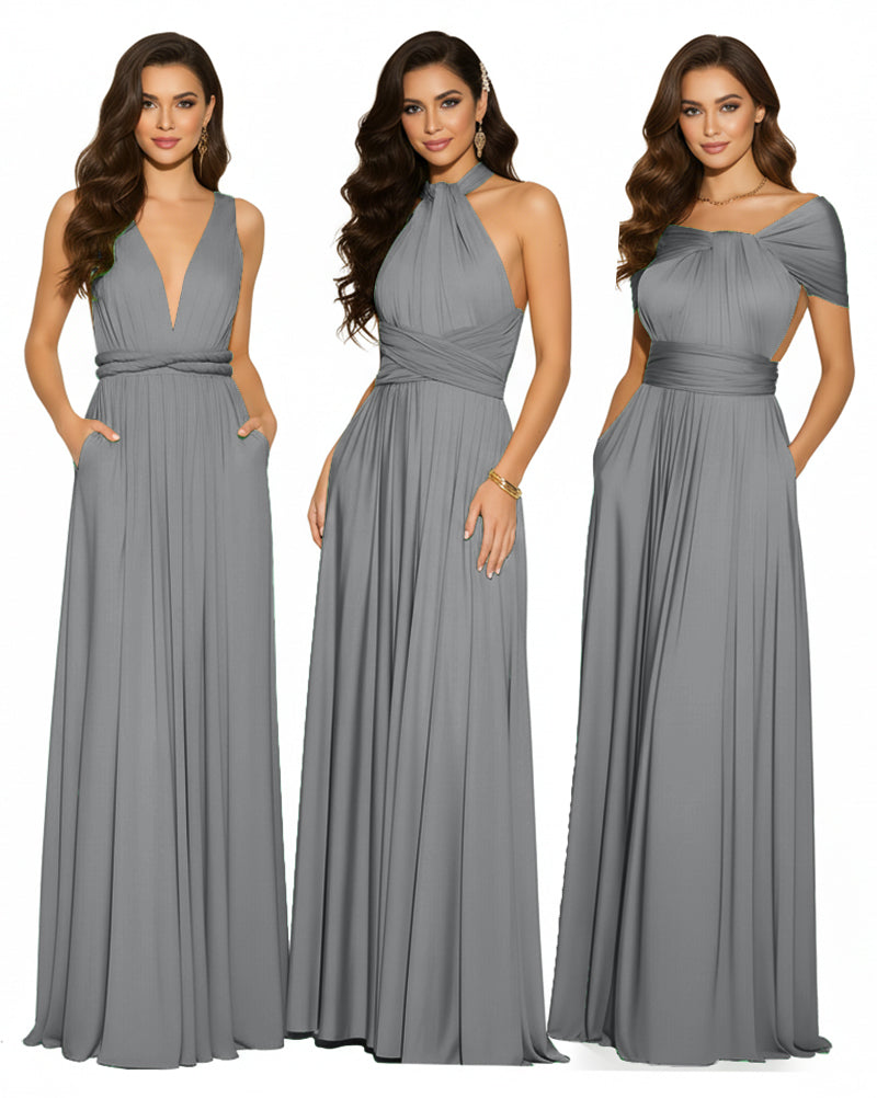 Multiway Convertible Maxi Infinity Dress With Pockets Regular Plus size Wedding Bridal Party Bridemaids Gowncharcoal grey 