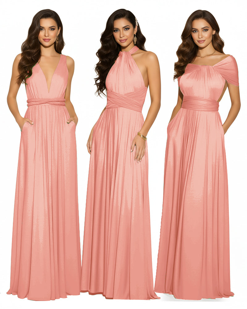 Multiway Convertible Maxi Infinity Dress With Pockets Regular Plus size Wedding Bridal Party Bridemaids Gowncoral 