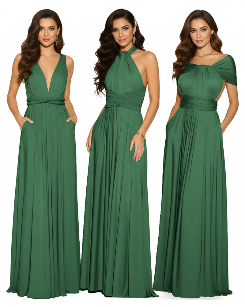 Multiway Convertible Maxi Infinity Dress With Pockets Regular Plus size Wedding Bridal Party Bridemaids Gowndark green 