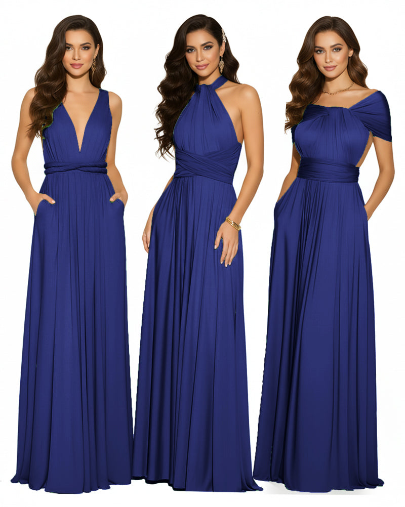 Multiway Convertible Maxi Infinity Dress With Pockets Regular Plus size Wedding Bridal Party Bridemaids Gowndark navy 