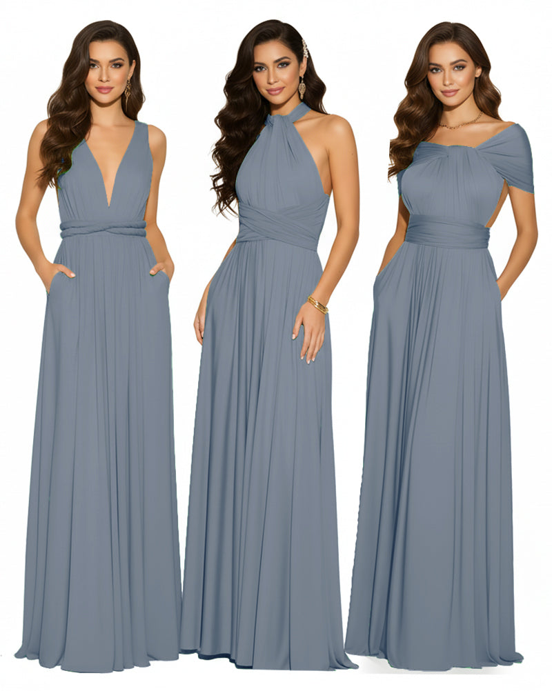 Multiway Convertible Maxi Infinity Dress With Pockets Regular Plus size Wedding Bridal Party Bridemaids Gowndusty blue 