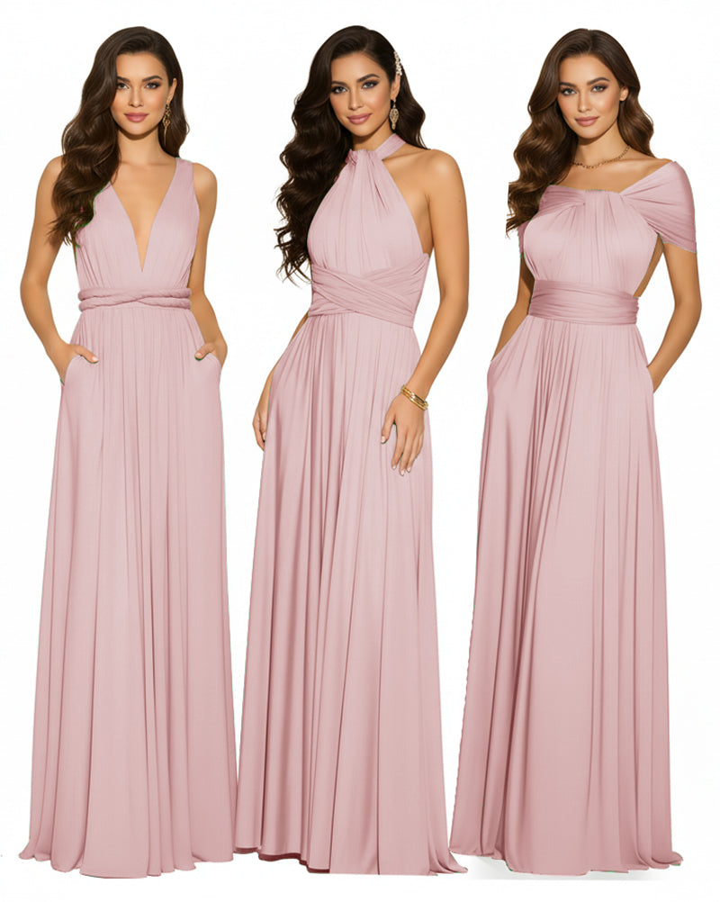 Multiway Convertible Maxi Infinity Dress With Pockets Regular Plus size Wedding Bridal Party Bridemaids Gowndusty rose 