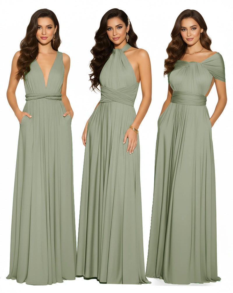 Multiway Convertible Maxi Infinity Dress With Pockets Regular Plus size Wedding Bridal Party Bridemaids Gowndusty sage 