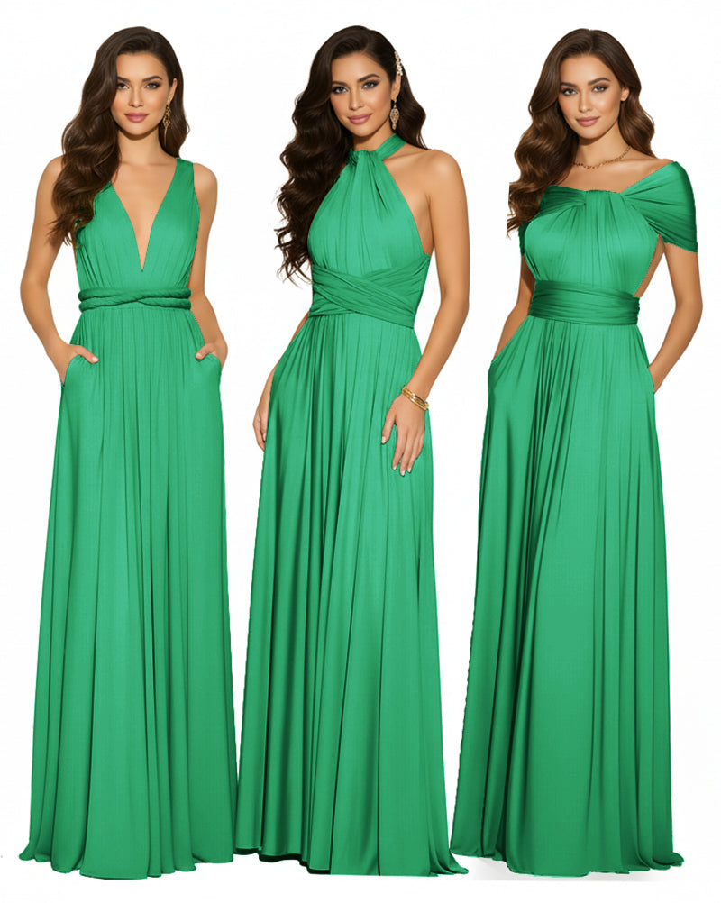 Multiway Convertible Maxi Infinity Dress With Pockets Regular Plus size Wedding Bridal Party Bridemaids Gownemerald 