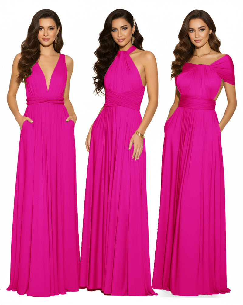 Multiway Convertible Maxi Infinity Dress With Pockets Regular Plus size Wedding Bridal Party Bridemaids Gownfuchsia 