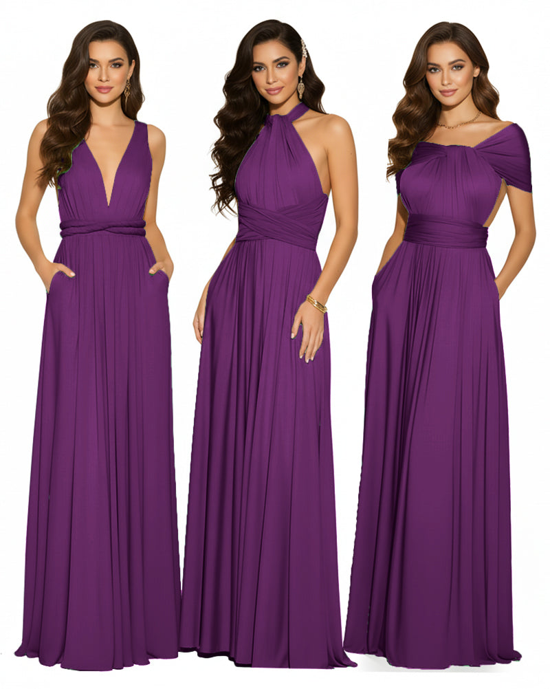 Multiway Convertible Maxi Infinity Dress With Pockets Regular Plus size Wedding Bridal Party Bridemaids Gowngrape 