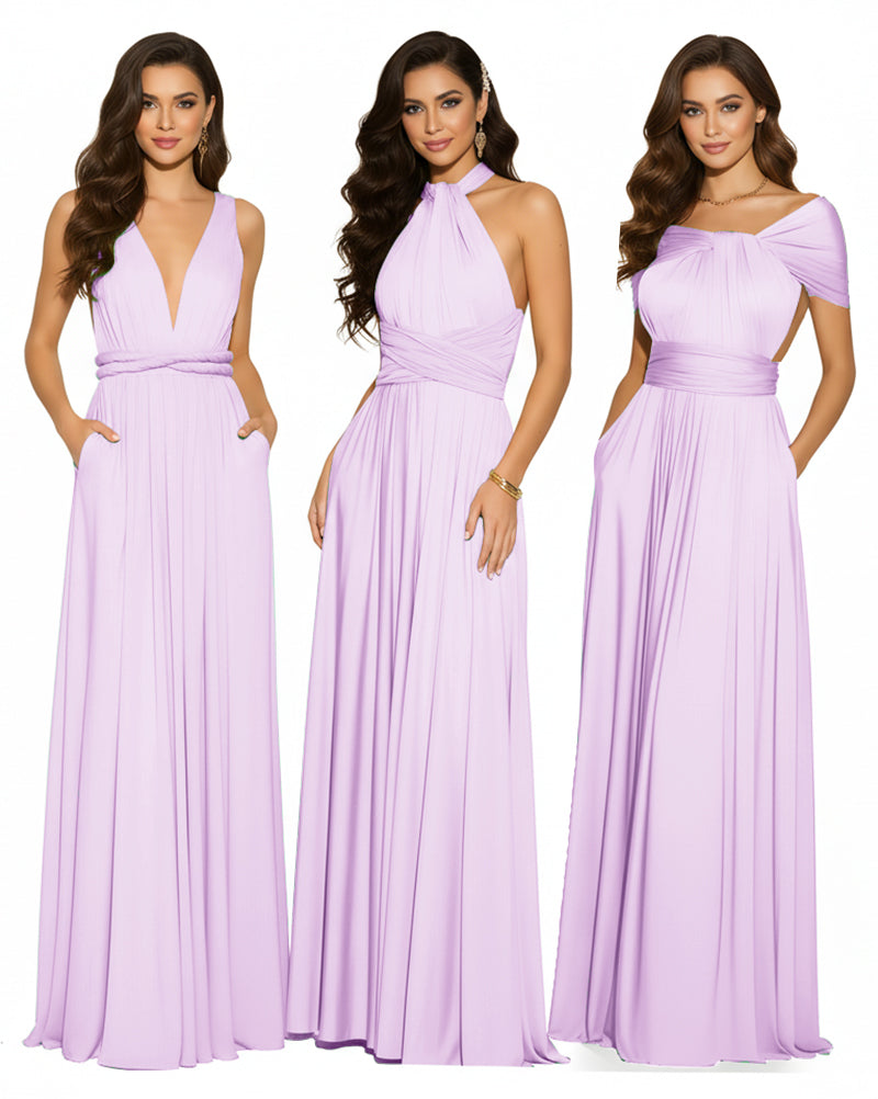 Multiway Convertible Maxi Infinity Dress With Pockets Regular Plus size Wedding Bridal Party Bridemaids Gownlilac 