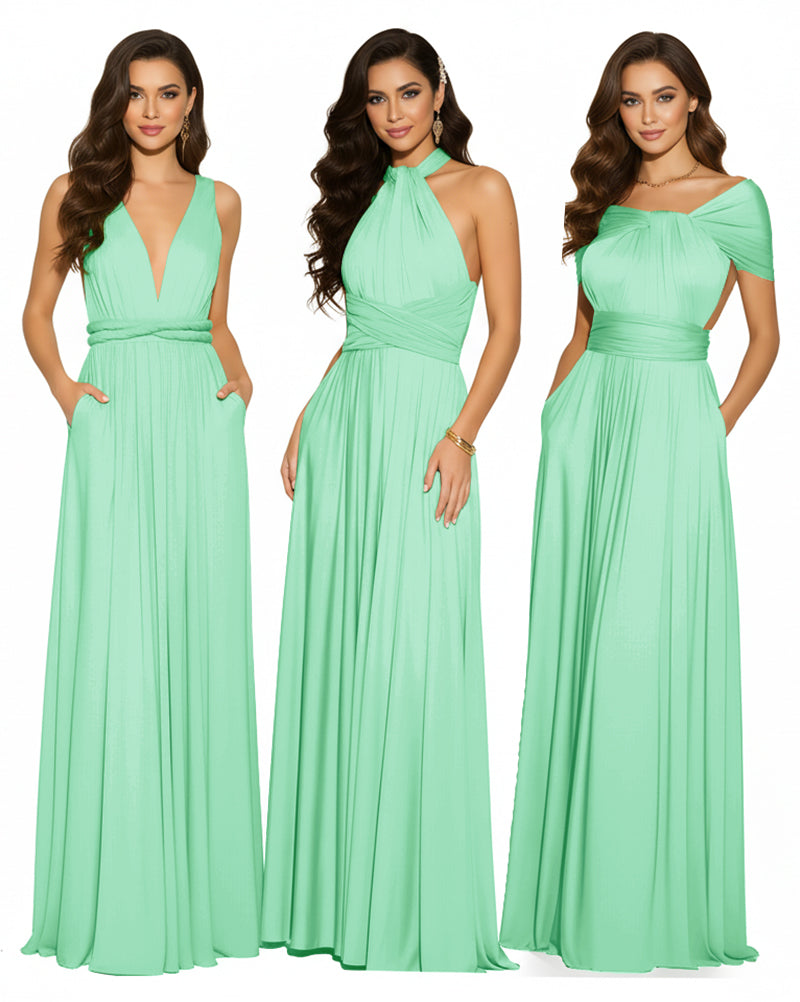 Multiway Convertible Maxi Infinity Dress With Pockets Regular Plus size Wedding Bridal Party Bridemaids Gownmint green 