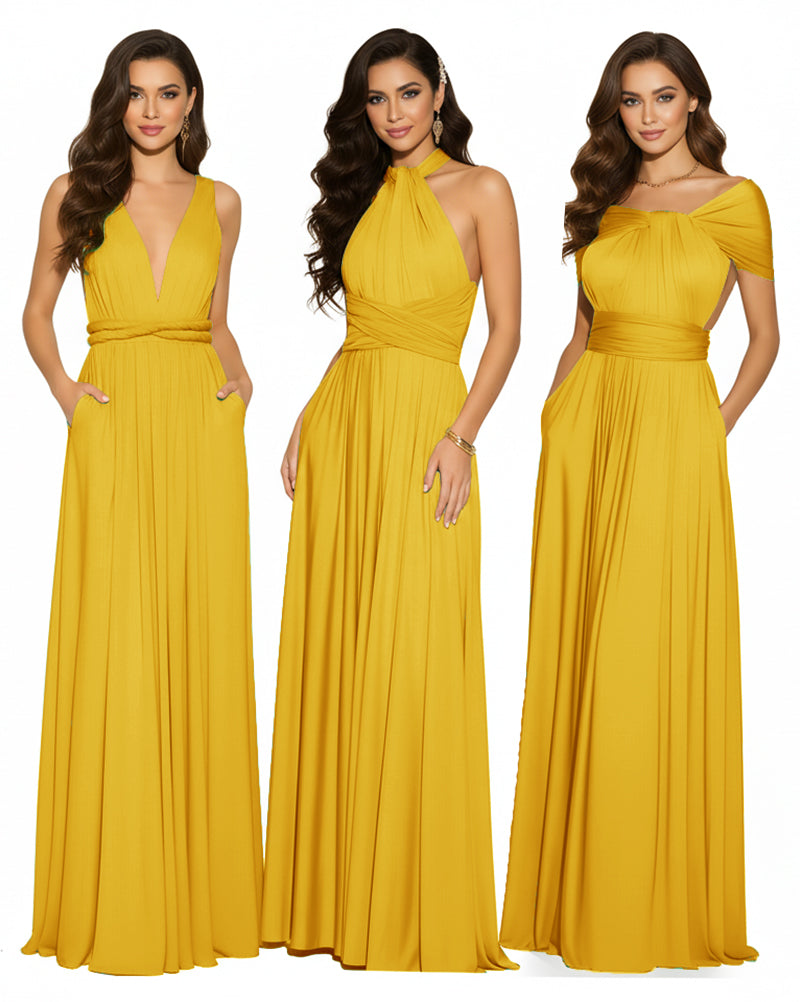 Multiway Convertible Maxi Infinity Dress With Pockets Regular Plus size Wedding Bridal Party Bridemaids Gownmustard yellow 