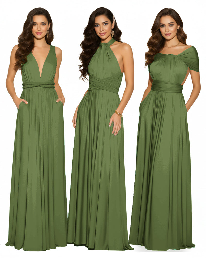 Multiway Convertible Maxi Infinity Dress With Pockets Regular Plus size Wedding Bridal Party Bridemaids Gownolive 