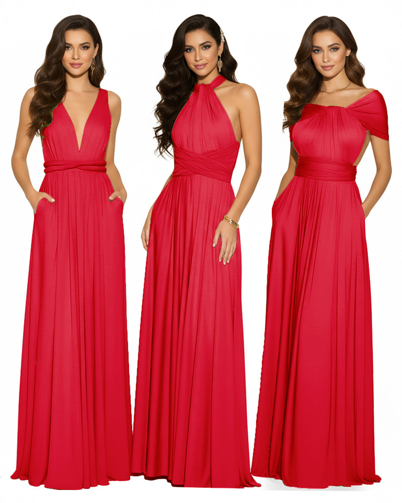 Multiway Convertible Maxi Infinity Dress With Pockets Regular Plus size Wedding Bridal Party Bridemaids Gownred 