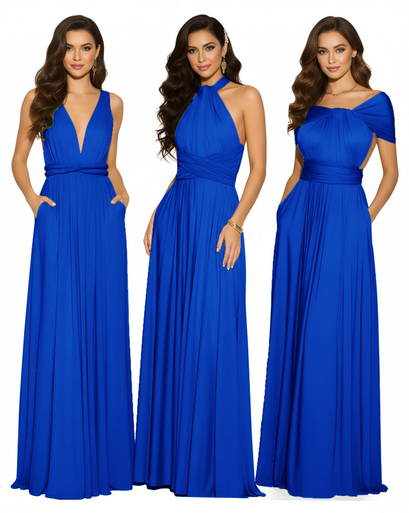 Multiway Convertible Maxi Infinity Dress With Pockets Regular Plus size Wedding Bridal Party Bridemaids Gownroyal blue 
