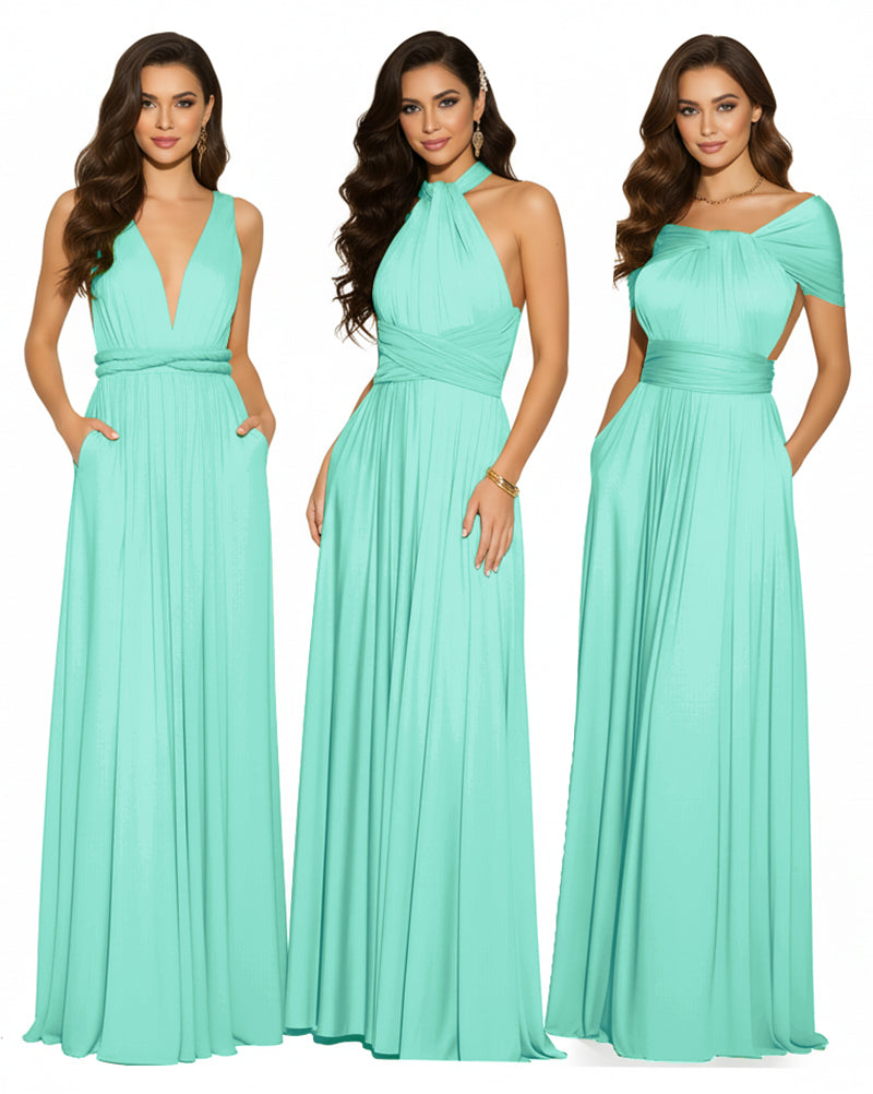 Multiway Convertible Maxi Infinity Dress With Pockets Regular Plus size Wedding Bridal Party Bridemaids Gownsage 