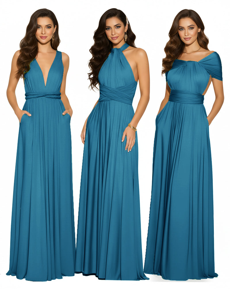 Multiway Convertible Maxi Infinity Dress With Pockets Regular Plus size Wedding Bridal Party Bridemaids Gownteal blue 
