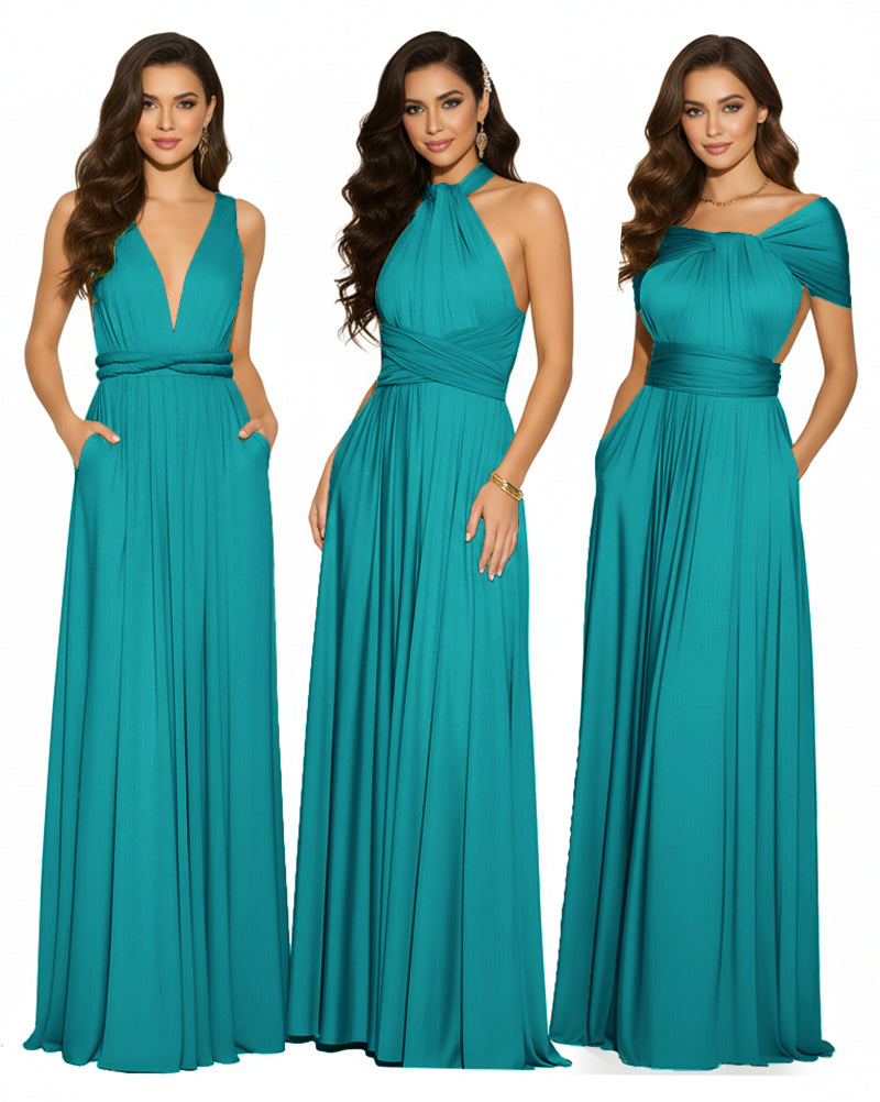 Multiway Convertible Maxi Infinity Dress With Pockets Regular Plus size Wedding Bridal Party Bridemaids Gownteal green 