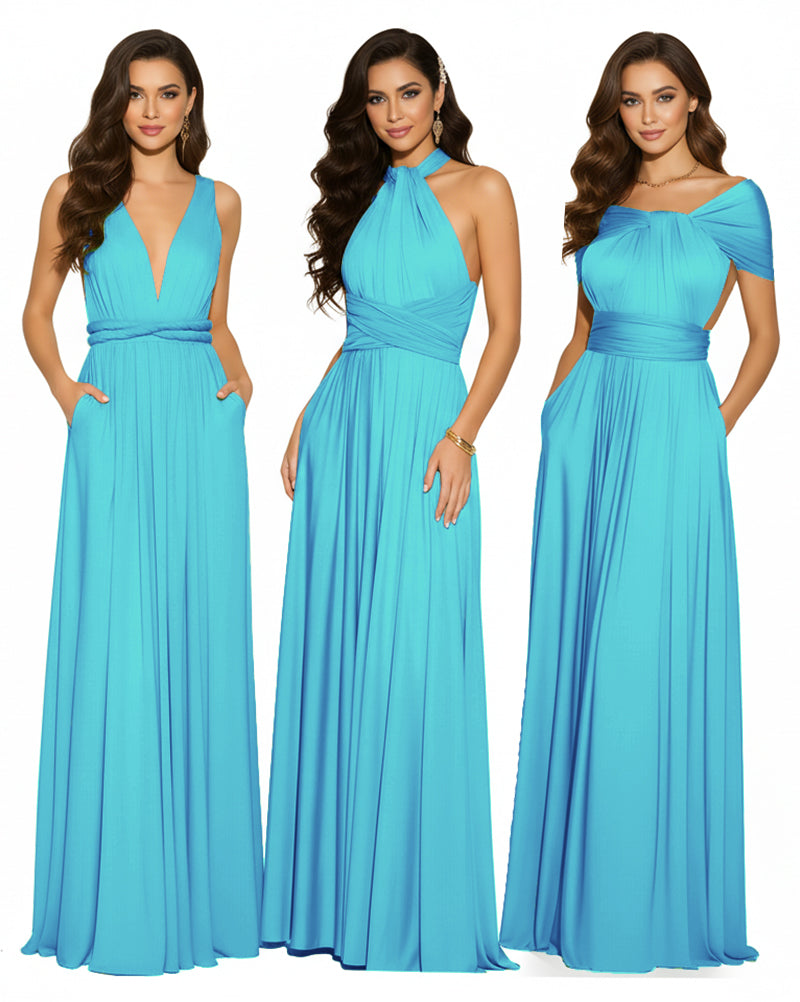 Multiway Convertible Maxi Infinity Dress With Pockets Regular Plus size Wedding Bridal Party Bridemaids Gownturquoise blue 