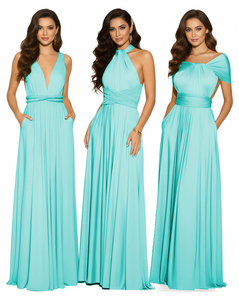 Multiway Convertible Maxi Infinity Dress With Pockets Regular Plus size Wedding Bridal Party Bridemaids Gownturquoise 