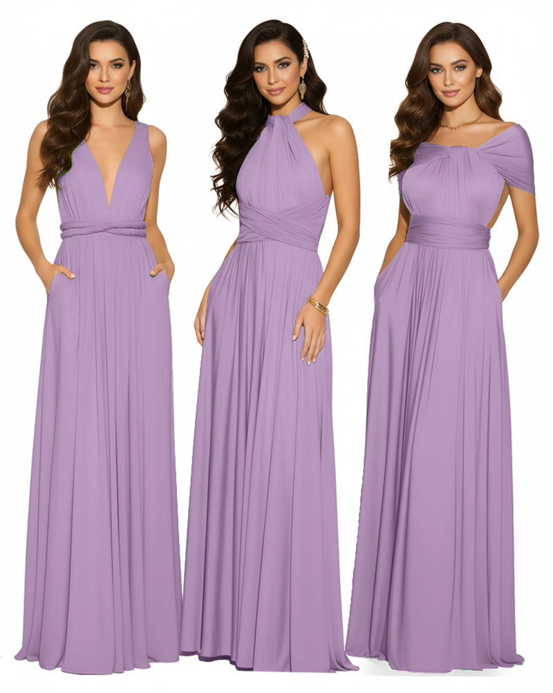 Multiway Convertible Maxi Infinity Dress With Pockets Regular Plus size Wedding Bridal Party Bridemaids Gownwisteria mauve 