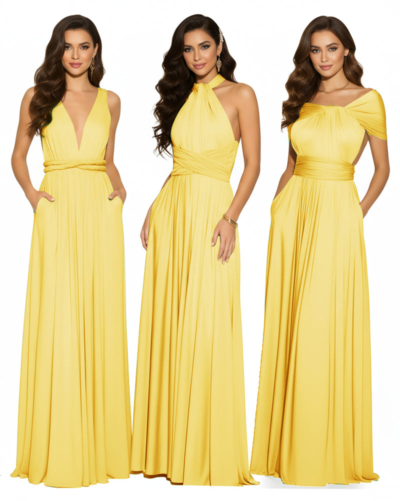 Multiway Convertible Maxi Infinity Dress With Pockets Regular Plus size Wedding Bridal Party Bridemaids Gownyellow 