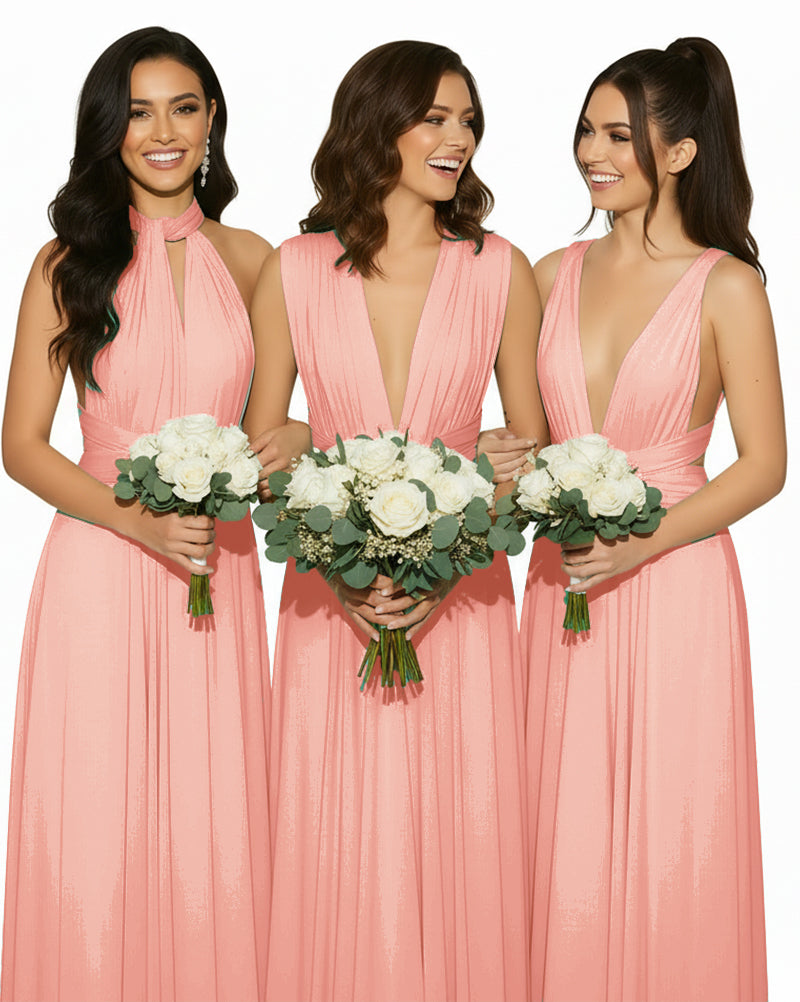Multiway Floor Length Infinity Transformer Maxi Convertible Wrap Dress With Pockets for Bridesmaid coral one size plus