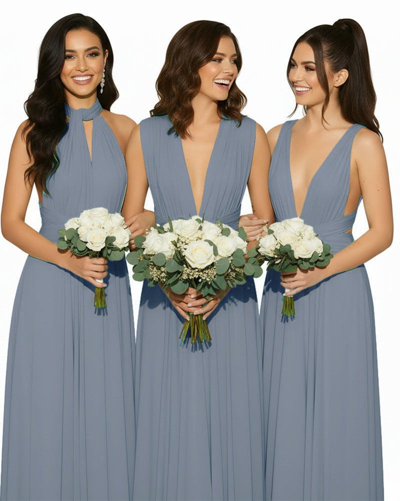 Multiway Floor Length Infinity Transformer Maxi Convertible Wrap Dress With Pockets for Bridesmaid dusty blue one size plus