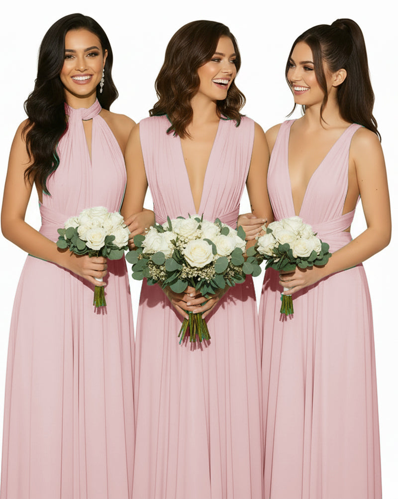 Multiway Floor Length Infinity Transformer Maxi Convertible Wrap Dress With Pockets for Bridesmaid dusty rose one size plus