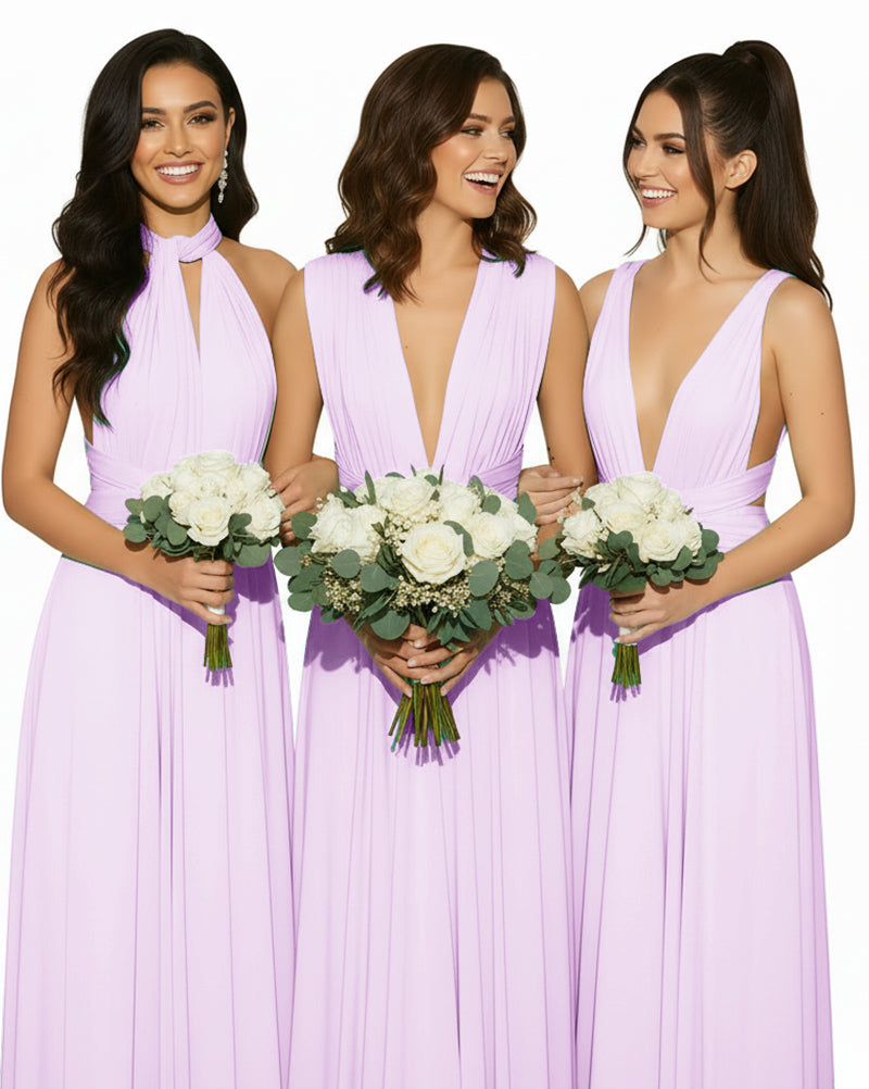 Multiway Floor Length Infinity Transformer Maxi Convertible Wrap Dress With Pockets for Bridesmaid lilac one size plus