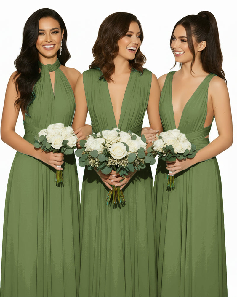 Multiway Floor Length Infinity Transformer Maxi Convertible Wrap Dress With Pockets for Bridesmaid olive one size plus