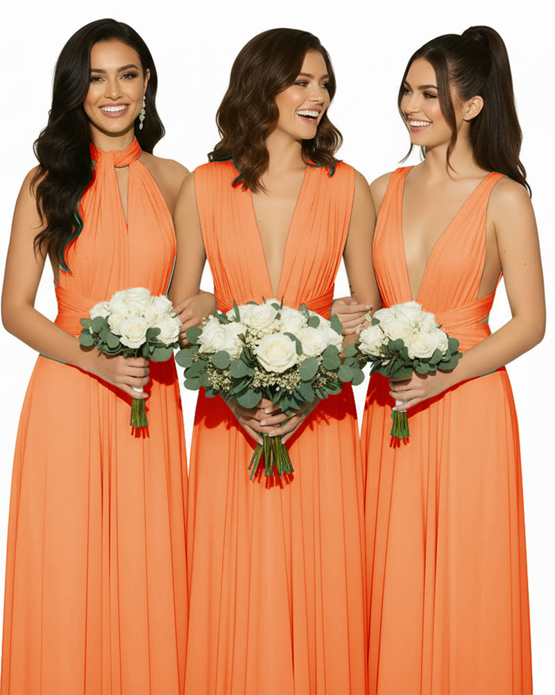 Multiway Floor Length Infinity Transformer Maxi Convertible Wrap Dress With Pockets for Bridesmaid orange one size plus