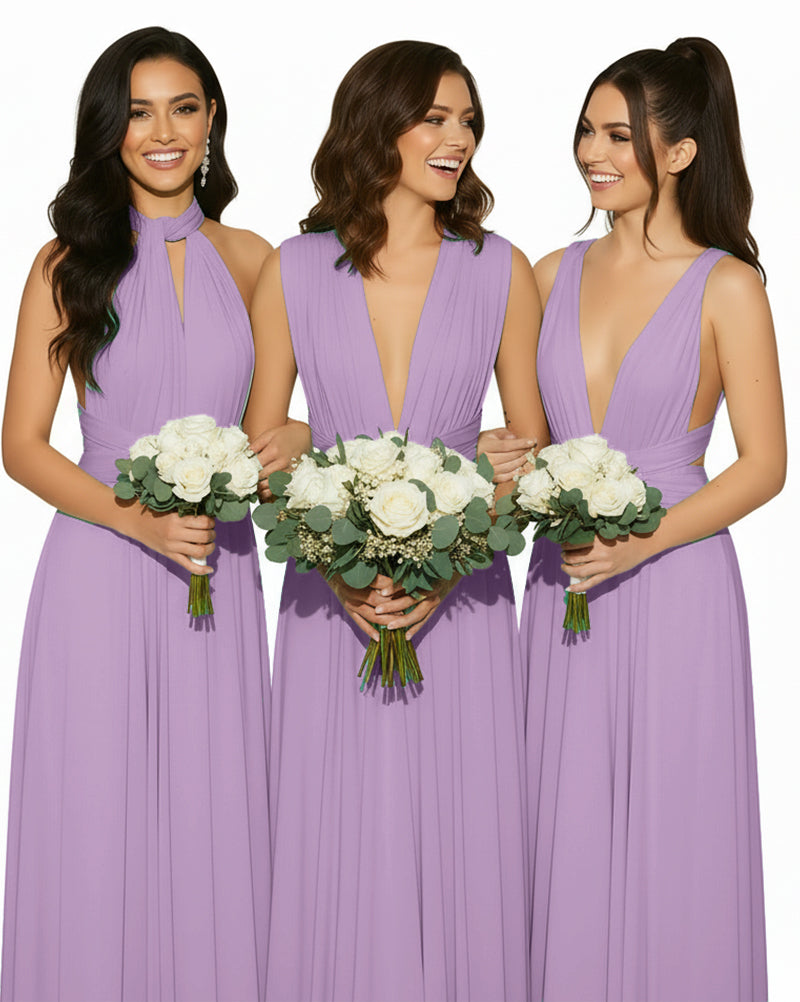 Multiway Floor Length Infinity Transformer Maxi Convertible Wrap Dress With Pockets for Bridesmaid wisteria mauve one size plus