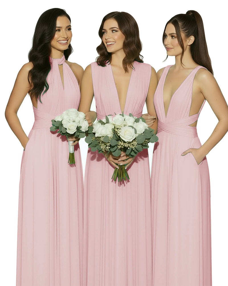 multiway infinity convertible maxi dress with pockets bridal party perfection bridesmaid dusty rose