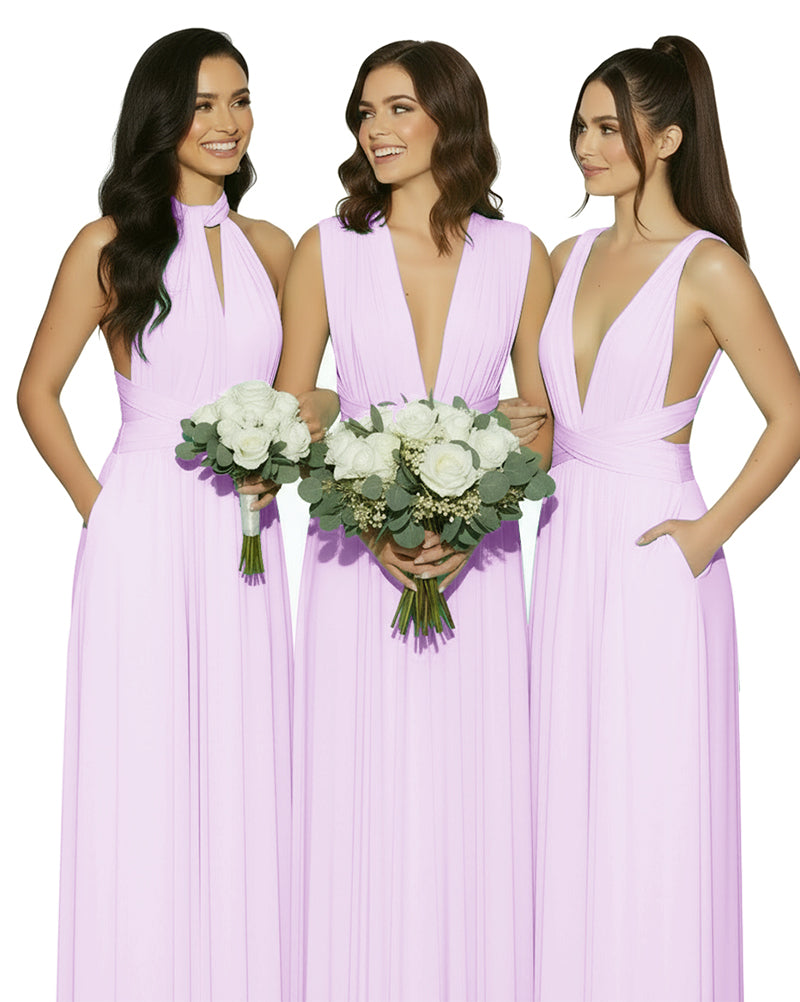 multiway infinity convertible maxi dress with pockets bridal party perfection bridesmaid lilac