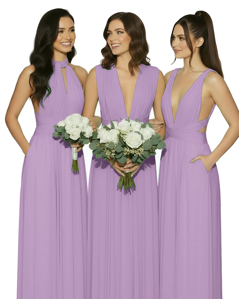 multiway infinity convertible maxi dress with pockets bridal party perfection bridesmaid wisteria mauve