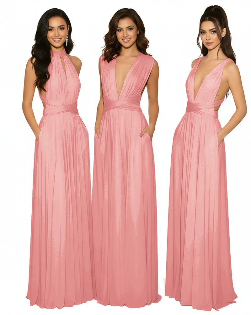 Multiway Maxi Gown Infinity Dress with Pockets Regular Plus size Wedding Bridal Party Bridemaids Gownblushing pink 