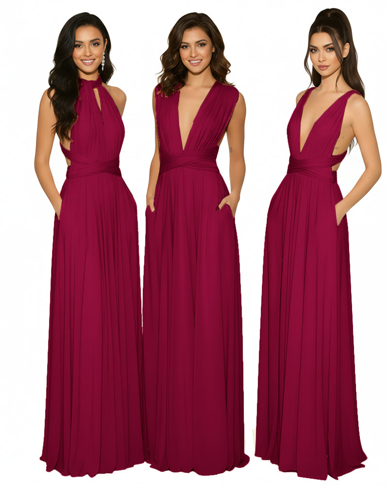 Multiway Maxi Gown Infinity Dress with Pockets Regular Plus size Wedding Bridal Party Bridemaids Gownburgundy 