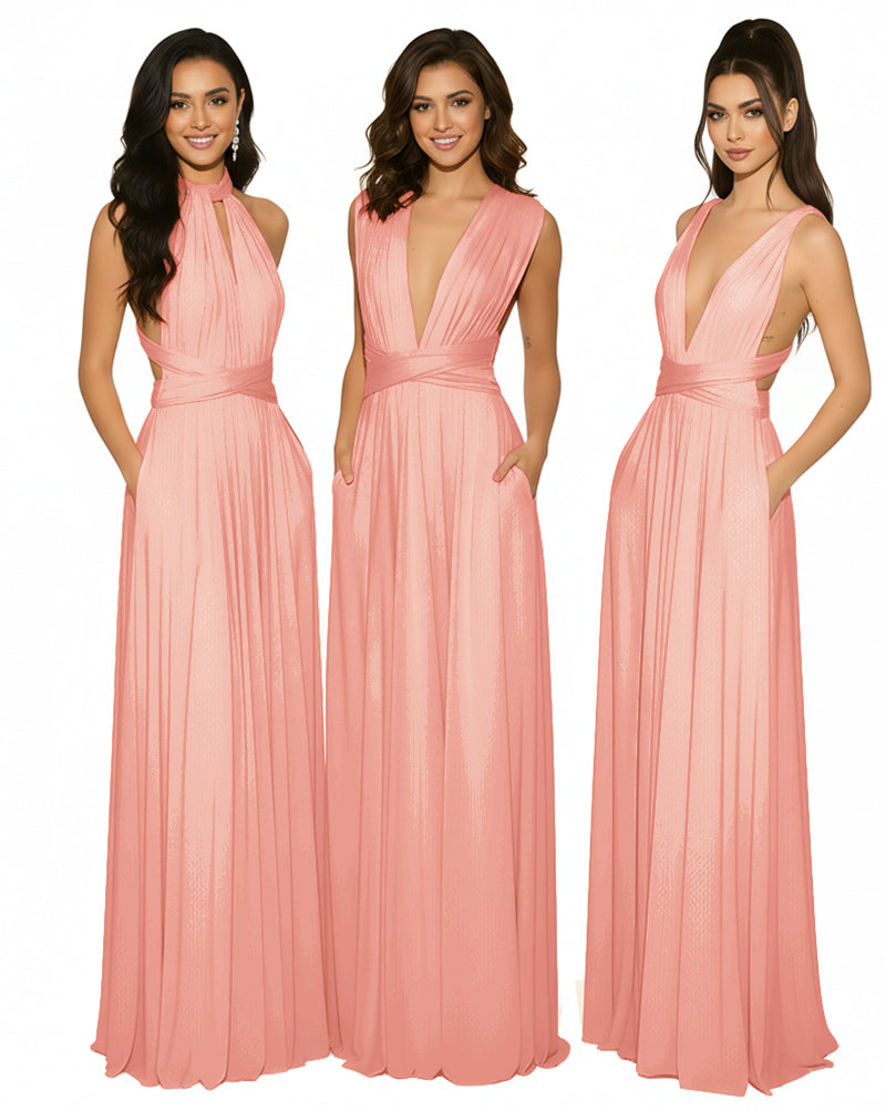 Multiway Maxi Gown Infinity Dress with Pockets Regular Plus size Wedding Bridal Party Bridemaids Gowncoral 